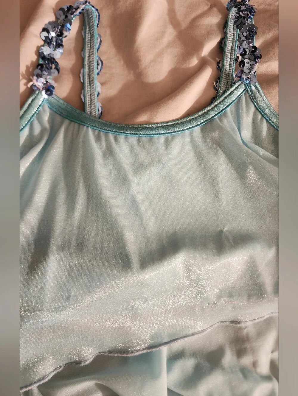 DA Designs Blue Sequin Strap Flowy Camisole & Glitter Velvet Shorts Dance
